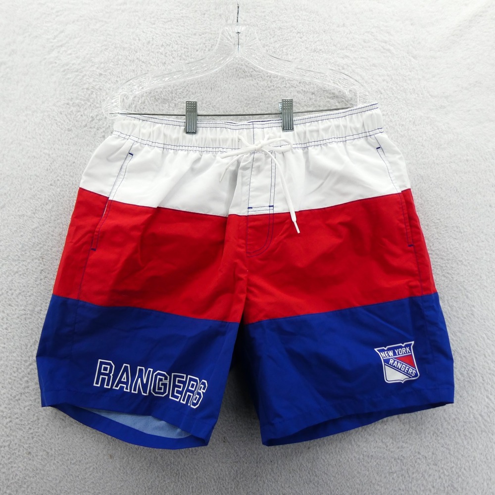 G-III Swim Shorts Mens Large New‎ York Rangers Blue Red White Lined NHL Trunks